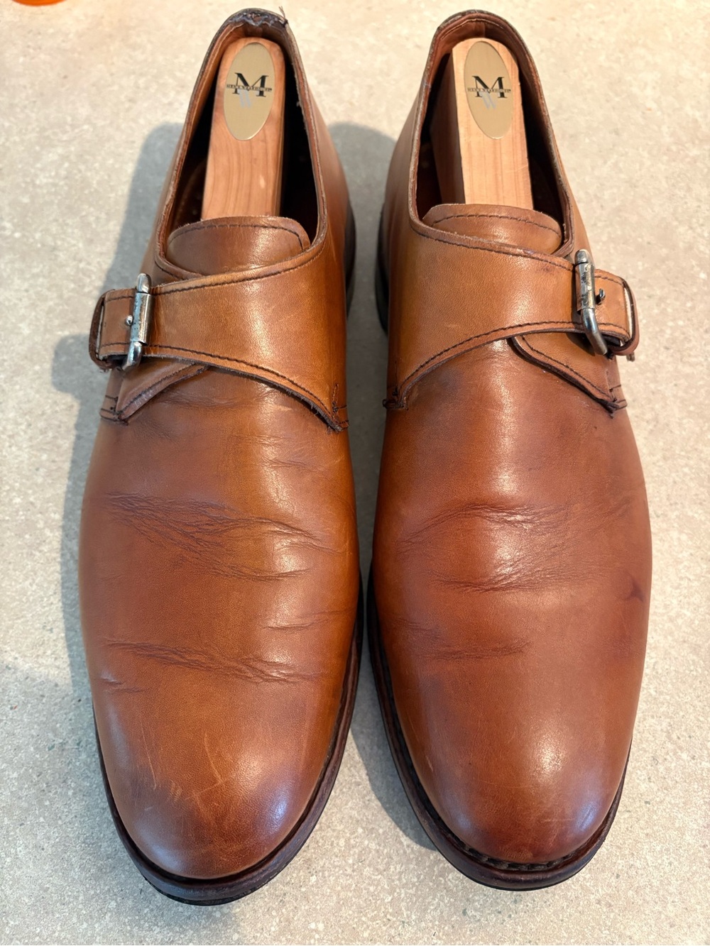 Allen Edmonds Tan Leather Single Monk Strap Oxfords